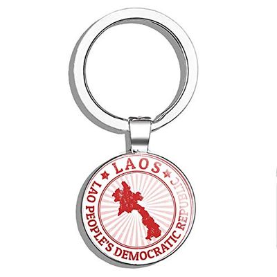 Glover Trading Laos Round Steel Metal Key Chain Keychain Ring Double Sided Deisgn