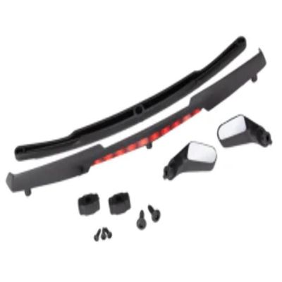 Traxxas Mirrors, Side, Black (Left & Right)/ Mirror retainers (2)/ Spoiler, Black/Spoiler Retainer (1)/ 1.6x5 BCS (self-Tapping) (3)/ 2.6x8 BCS (self-Tapping) (2)