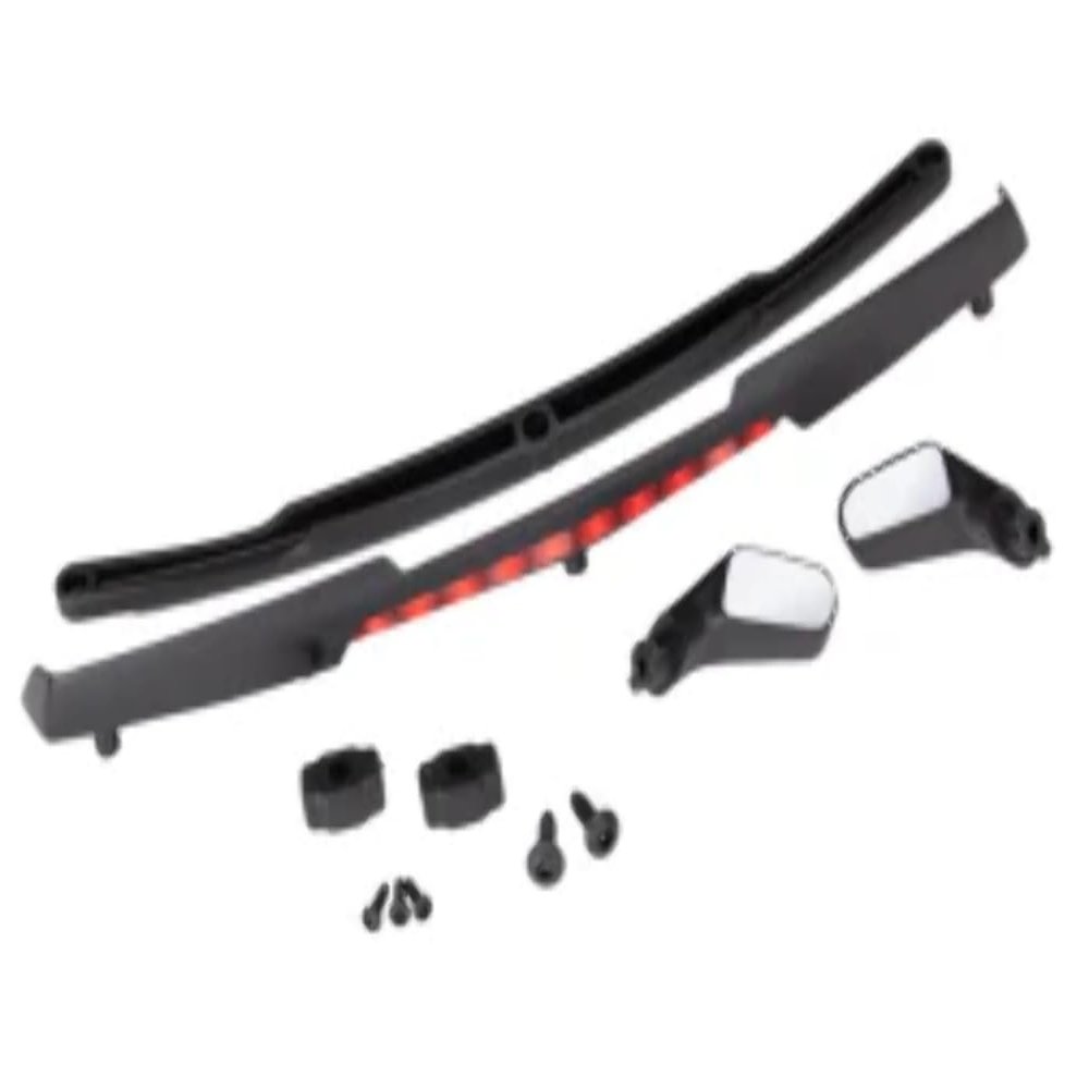 Traxxas Mirrors, Side, Black (Left & Right)/ Mirror retainers (2)/ Spoiler, Black/Spoiler Retainer (1)/ 1.6x5 BCS (self-Tapping) (3)/ 2.6x8 BCS (self-Tapping) (2)