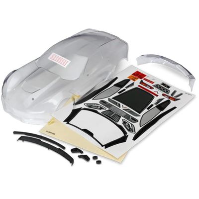 Body, Chevrolet Corvette Z06 (Clear, Requires Painting)/ Decal Sheet (Includes Side Mirrors, Spoiler, mounting Hardware)