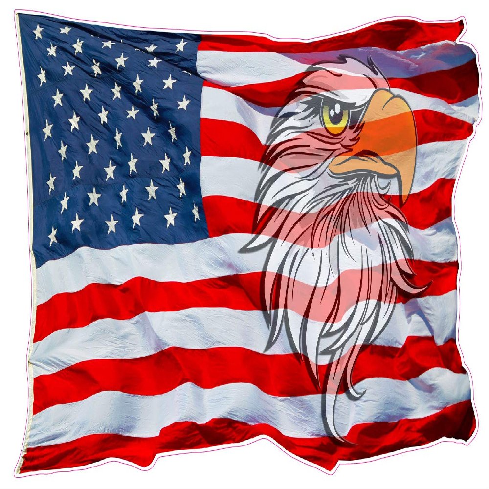 Waving American Flag Eagle Head Decal (36" x 21")
