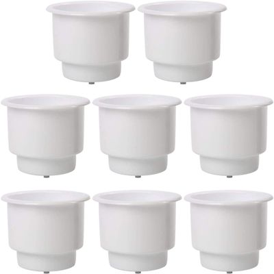 Amarine Made 8Pcs Recessed Drop in Plastic Cup Drink Can Holder with Drain for Boat Car Marine Rv (White)