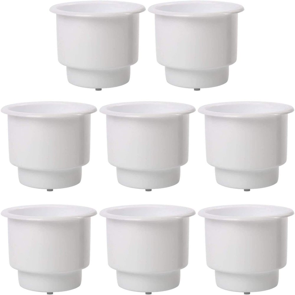 Amarine Made 8Pcs Recessed Drop in Plastic Cup Drink Can Holder with Drain for Boat Car Marine Rv (White)