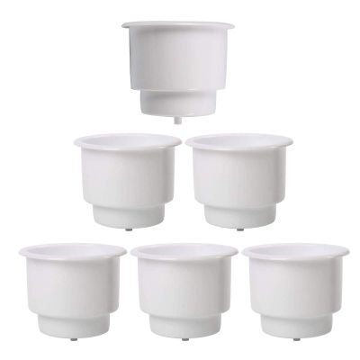 Amarine 6Pcs Recessed Drop-in Plastic Can Holder with Drain for Boat, RV, Car - Marine Cup Holder Insert, White