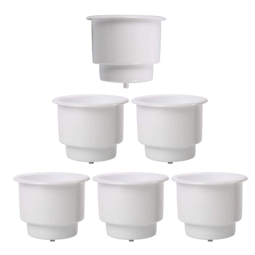 Amarine 6Pcs Recessed Drop-in Plastic Can Holder with Drain for Boat, RV, Car - Marine Cup Holder Insert, White
