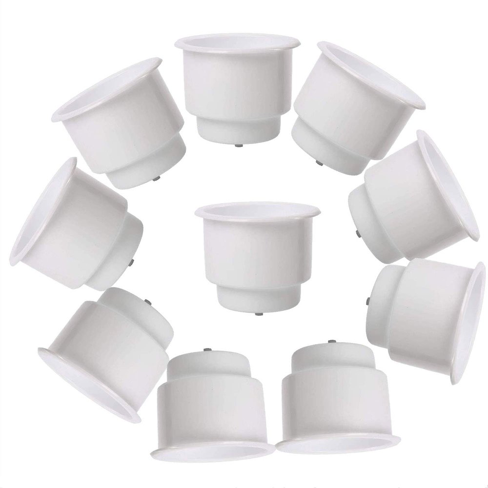 Amarine Made 10Pcs Recessed Drop in Plastic Cup Drink Can Holder with Drain for Boat Car Marine Rv (White)