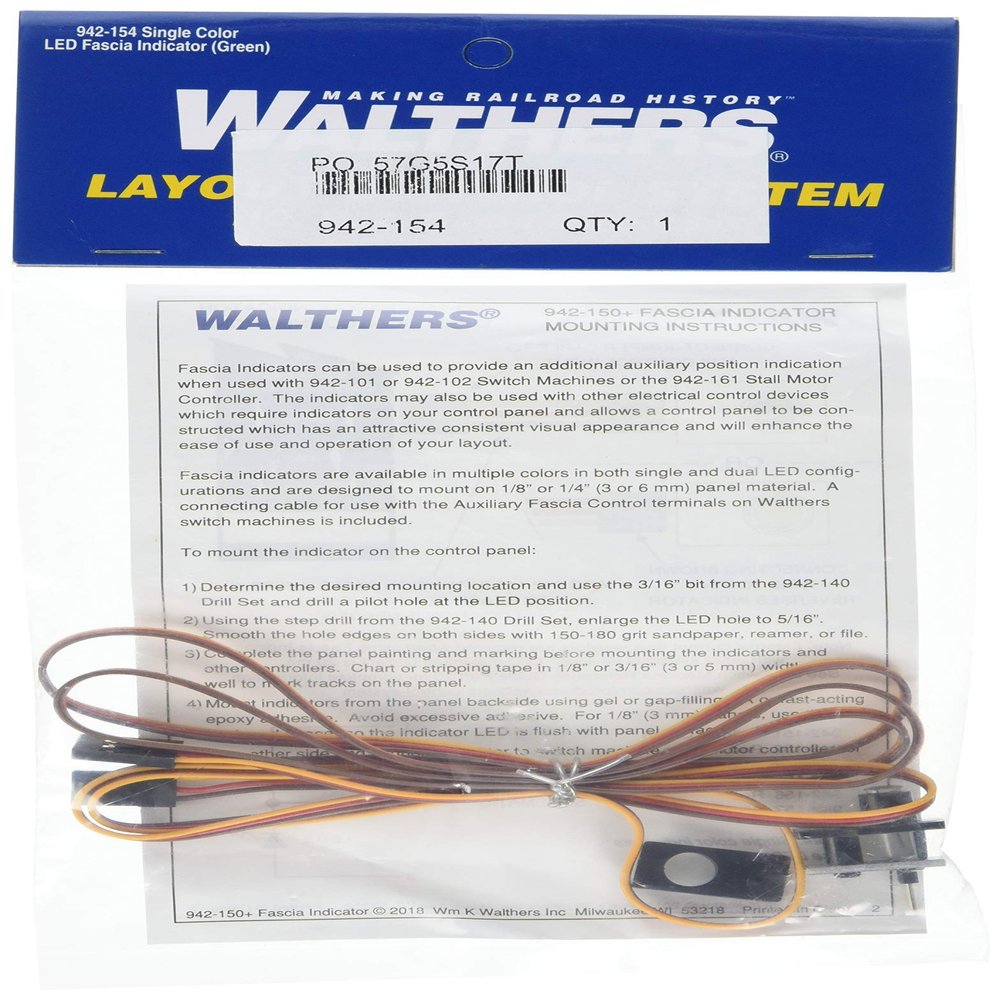 Walthers Z, N, HO, S, O, G Scale Single Color LED Fascia Indicator - Layout Control System - Green,942-154