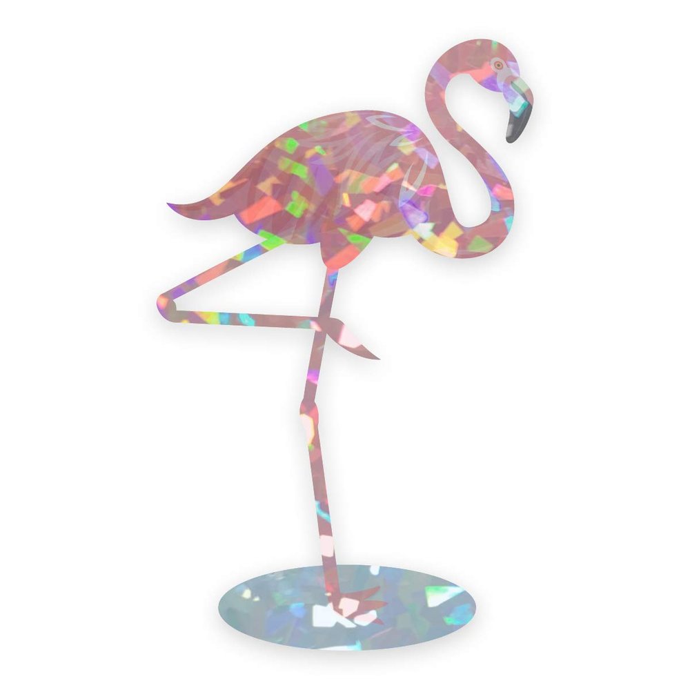 Applicable Pun Shiny Pink Flamingo - Fractal Hologram Vinyl Decal 6 inch