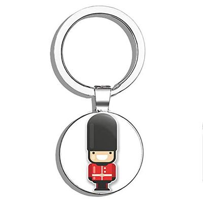 Glover Trading London Queen's Guard Soldier Round Steel Metal Key Chain Keychain Ring Double Sided Deisgn