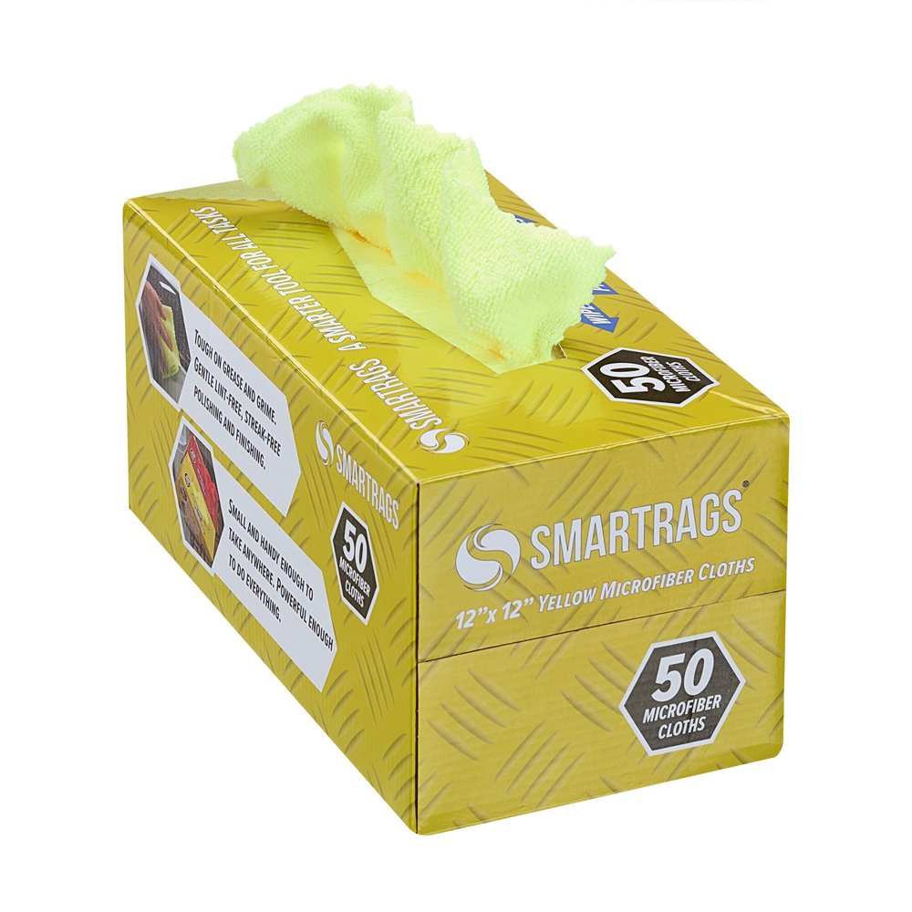 Arkwright Smart Rags Microfiber Cleaning Cloths, Pack of 50 in a Box, Lint Free 180 GSM Reusable Towels for Auto, Office and Household Cleaning, 12 x 12 in, Yellow