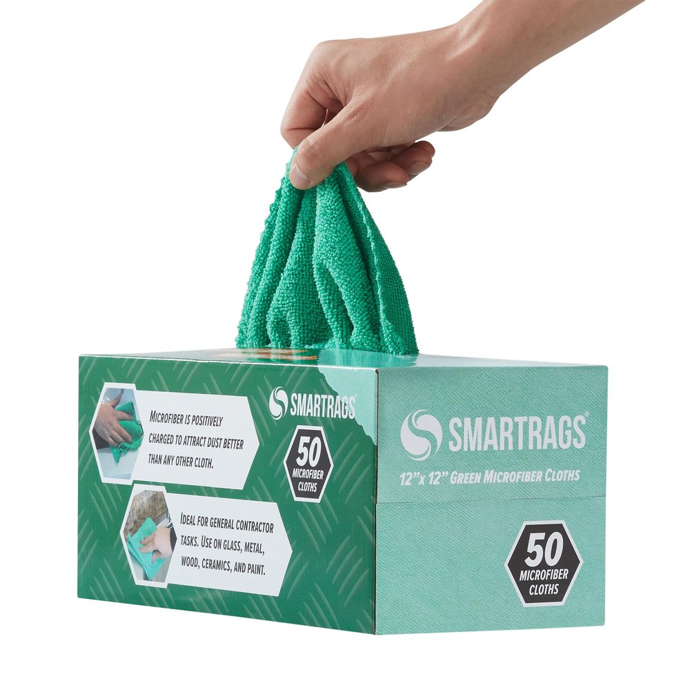 Arkwright Smart Rags Microfiber Cleaning Cloths, Pack of 50 in a Box, Lint Free 180 GSM Reusable Towels for Auto, Office and Household Cleaning, 12 x 12 in, Green