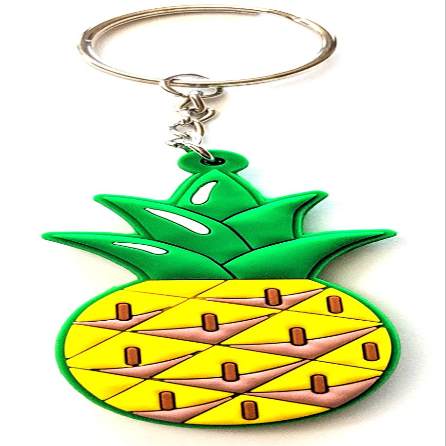 GT//Rotors Pineapple Rubber Keychain Soft Pine Apple PVC Double Sided Car Keys Fob Accessory