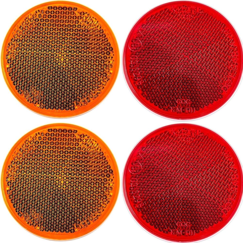 Qty 4 (2 Red/2 Amber) - 2" Inch Round Reflector Bike,Trailer, Truck, Boat, Mailbox, Construction, Signage, Warning with Super Strong Adhesive DOT/SAE Approved