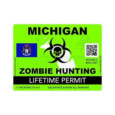 Magnet Zombie Michigan State Hunting Permit Magnetic Vinyl MI Car Magnet Bumper Sticker