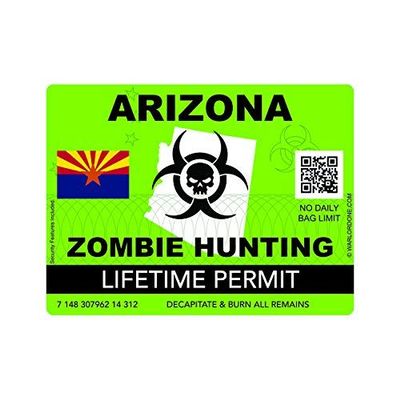 Magnet Zombie Arizona State Hunting Permit Magnetic Vinyl AZ Car Magnet Bumper Sticker