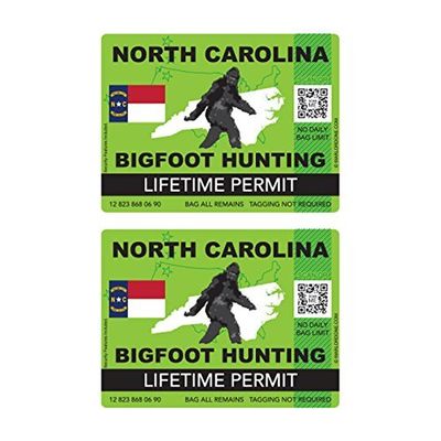 Magnet Two Pack North Carolina Bigfoot Hunting Permit Magnetic Vinyl Sasquatch Lifetime Car Magnet Bumper Sticker