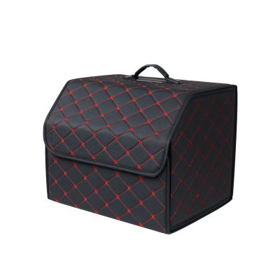 Ergocar Car Trunk Organizer Luxury Foldable Car Boot Tidy Storage Box Waterproof PU Car Boot Storage Organiser for Car/SUV/Truck/Auto (Black Red-M)