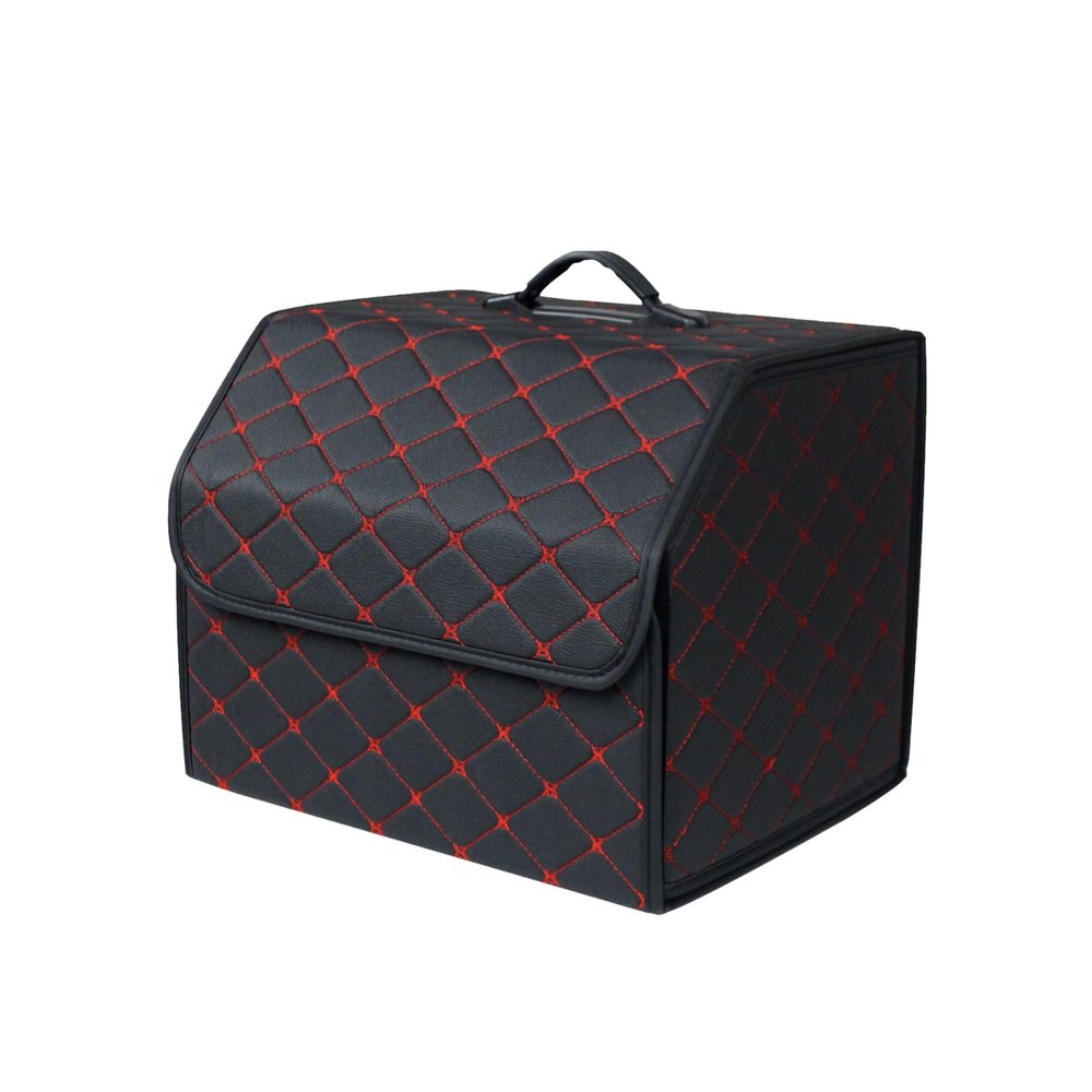 Ergocar Car Trunk Organizer Luxury Foldable Car Boot Tidy Storage Box Waterproof PU Car Boot Storage Organiser for Car/SUV/Truck/Auto (Black Red-M)