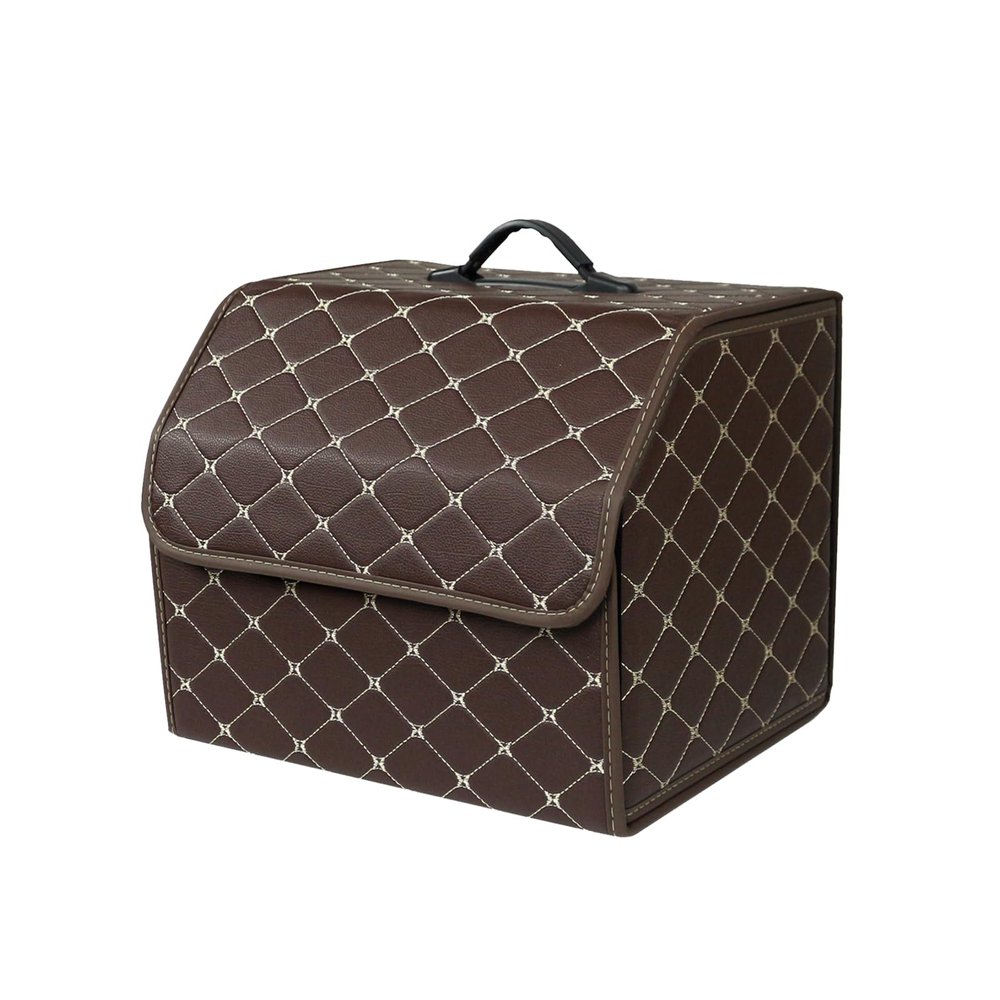 Ergocar Car Trunk Organizer Luxury Foldable Car Boot Tidy Storage Box Waterproof PU Car Boot Storage Organiser for Car/SUV/Truck/Auto (Brown-M)
