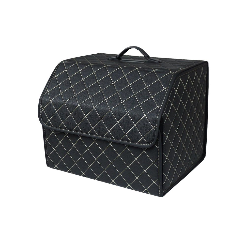 Ergocar Luxury Foldable Car Trunk Organizer - Black, 53L, Waterproof PU, Foldable Mount, Auto/SUV/Truck