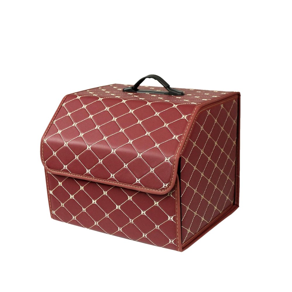 Ergocar Car Trunk Organizer Luxury Foldable Car Boot Tidy Storage Box Waterproof PU Car Boot Storage Organiser for Car/SUV/Truck/Auto (Red Wine-M)