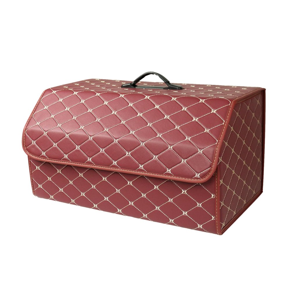 Ergocar Car Trunk Organizer Luxury Foldable Car Boot Tidy Storage Box Waterproof PU Car Boot Storage Organiser for Car/SUV/Truck/Auto (Red Wine-L)