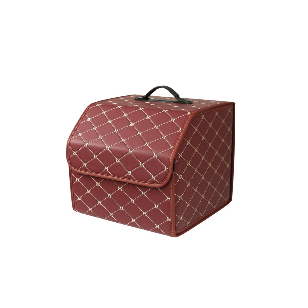 Ergocar Car Trunk Organizer Luxury Foldable Car Boot Tidy Storage Box Waterproof PU Car Boot Storage Organiser for Car/SUV/Truck/Auto (Red Wine-S)