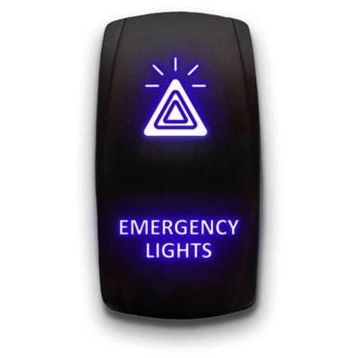 Emergency Lights - Blue - Laser Etched Toggle Switch 20A 12V - Vertical Rocker Switch 5-Pin DPST