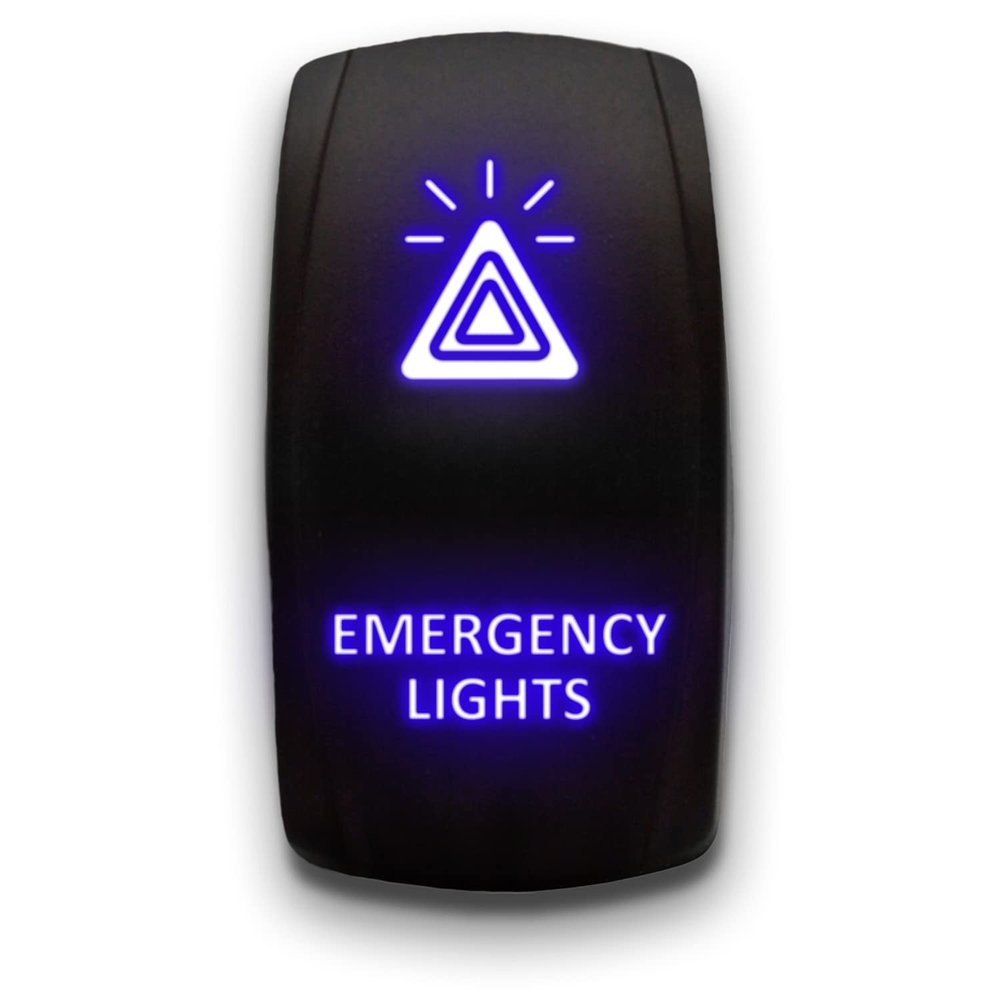 Emergency Lights - Blue - Laser Etched Toggle Switch 20A 12V - Vertical Rocker Switch 5-Pin DPST