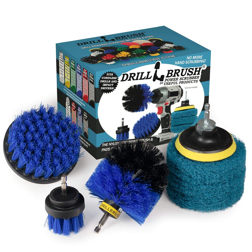 Drillbrush - Rotary Drill Brush Cordless Scrubber - Auto Brush Cleaning - Detail Brush Set - Upholstery Cleaning - Bathroom Cleaning Supplies - Drill Brush Pads - Shower Door Cleaner - Cleaner Pads