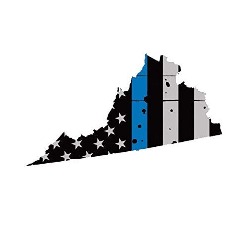 ION Graphics Magnet Distressed Virginia State Shaped Subdued US Flag Thin Blue Line Magnetic Vinyl Police 5" Car Magnet Bumper Sticker