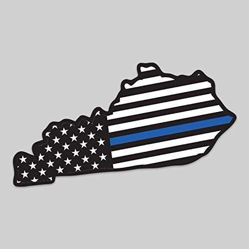 2-Pack Kentucky State Outline American Flag Overlay Thin Blue Line Vinyl Decal Sticker | 5-Inches | Premium Quality Vinyl Decal | Laminated with UV Protective Laminate | PD2810
