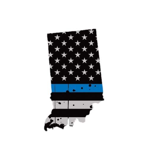 ION Graphics Magnet Distressed Indiana State Shaped Subdued US Flag Thin Blue Line Magnetic Vinyl Police in 5" Car Magnet Bumper Sticker