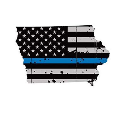 ION Graphics Magnet Distressed Thin Blue Line Iowa State Shaped Subdued US Flag Magnetic Vinyl Police IA 5" Car Magnet Bumper Sticker