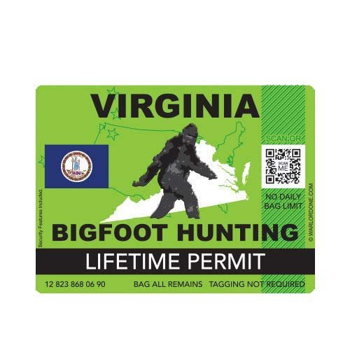 ION Graphics Magnet Virginia Bigfoot Hunting Permit Magnetic Vinyl Die Cut Decal Sasquatch Lifetime 5" Car Magnet Bumper Sticker