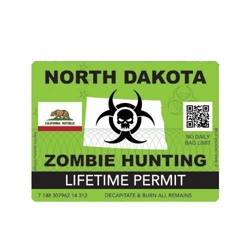 ION Graphics Magnet Zombie North Dakota State Hunting Permit Magnetic Vinyl Self Adhesive Vinyl Decal ND 5" Car Magnet Bumper Sticker
