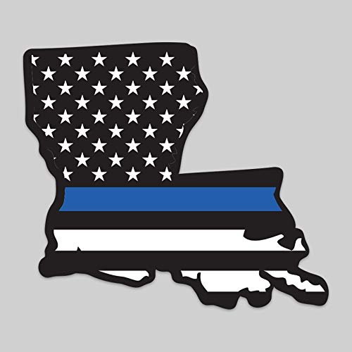 2-Pack Louisiana State Outline American Flag Overlay Thin Blue Line Vinyl Decal Sticker | 5-Inches | Premium Quality Vinyl Decal | Laminated with UV Protective Laminate | PD2811