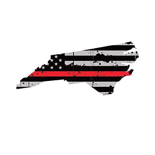 ION Graphics Magnet Distressed North Carolina State Shaped Subdued US Flag Thin Red Line Magnetic Vinyl NC 5" Car Magnet Bumper Sticker