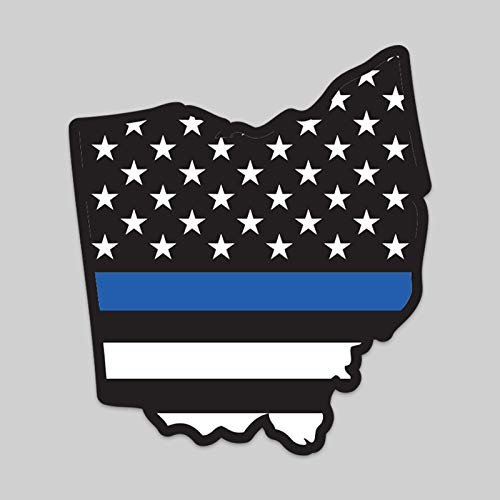 2-Pack Ohio State Outline American Flag Overlay Thin Blue Line Vinyl Decal Sticker | 5-Inches | Premium Quality Vinyl Decal | Laminated with UV Protective Laminate | PD2828