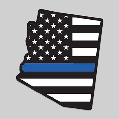 2-Pack Arizona State Outline American Flag Overlay Thin Blue Line Vinyl Decal Sticker | 5-Inches | Premium Quality Vinyl Decal | Laminated with UV Protective Laminate | PD2798