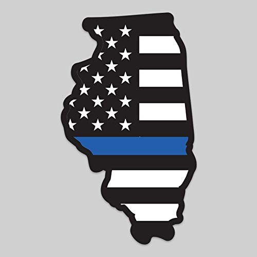 2-Pack Illinois State Outline American Flag Overlay Thin Blue Line Vinyl Decal Sticker | 5-Inches | Premium Quality Vinyl Decal | Laminated with UV Protective Laminate | PD2807