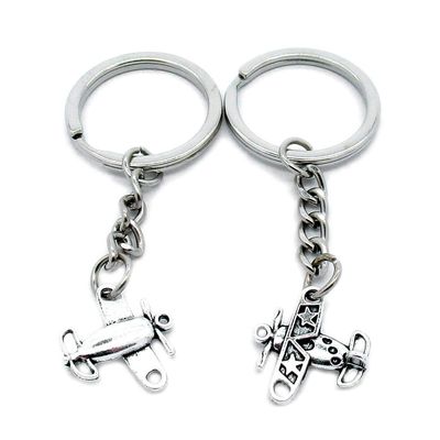 50 PCS Antique Silver Keyrings Keychains Key Ring Chains Tags Clasps AA461 Airplane Aircraft
