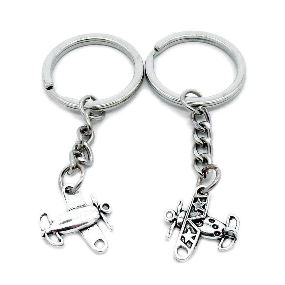 50 PCS Antique Silver Keyrings Keychains Key Ring Chains Tags Clasps AA461 Airplane Aircraft
