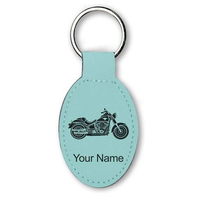 LaserGram Oval Keychain, Motorcycle, Personalized Engraving Included (Teal)