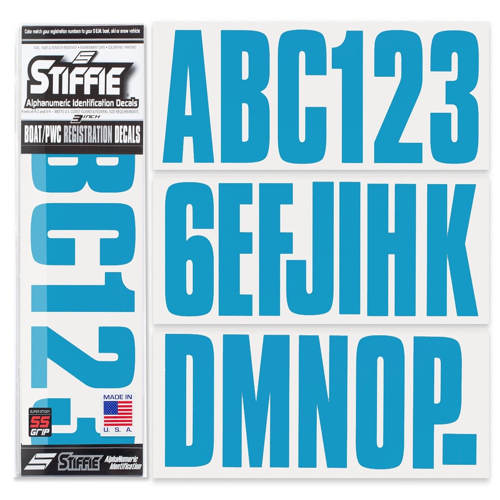 STIFFIE Uniline Blueberry 3" Super Sticky Boat & PWC Registration Decals Numbers Letters Stickers
