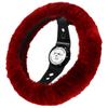 Andalus Brands Luxury Fluffy Car Steering Wheel Covers Genuine Merino Sheepskin, Soft Fuzzy Car Steering Wheel Cover for Women, Universal 14.5-15" Size, Plush Fur Cute Auto Accessories, Dark Red view 1