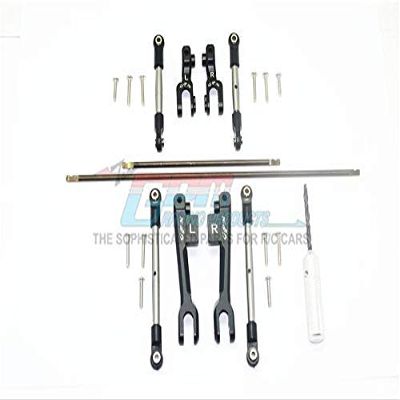 GPM For Traxxas Unlimited Desert Racer 4X4 (#85076-4) Upgrade Parts Spring Steel Front + Rear Sway Bar & Aluminum Sway Bar Arm & Stainless Steel Linkage - 23Pc Set Black
