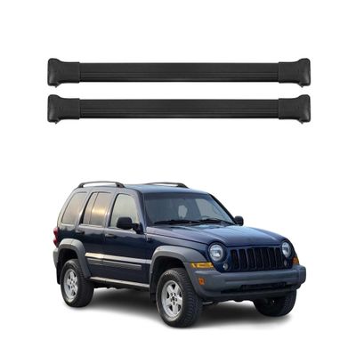 OMAC Roof Rack Cross Bars for Jeep Liberty 2002-2007 Lockable 165Lbs Aluminium Black 2Pcs fits Cargo Carriers Kayak Canoe Bike Snowboard