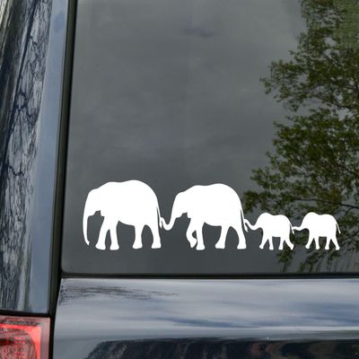 Purple | Elephant Family 14w x 3h inches Vinyl Decal | Family of 4 Kids Parents Mom Dad Children | Die Cut Sticker