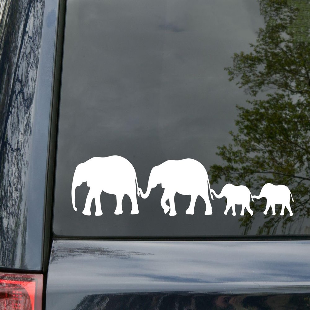 Purple | Elephant Family 14w x 3h inches Vinyl Decal | Family of 4 Kids Parents Mom Dad Children | Die Cut Sticker